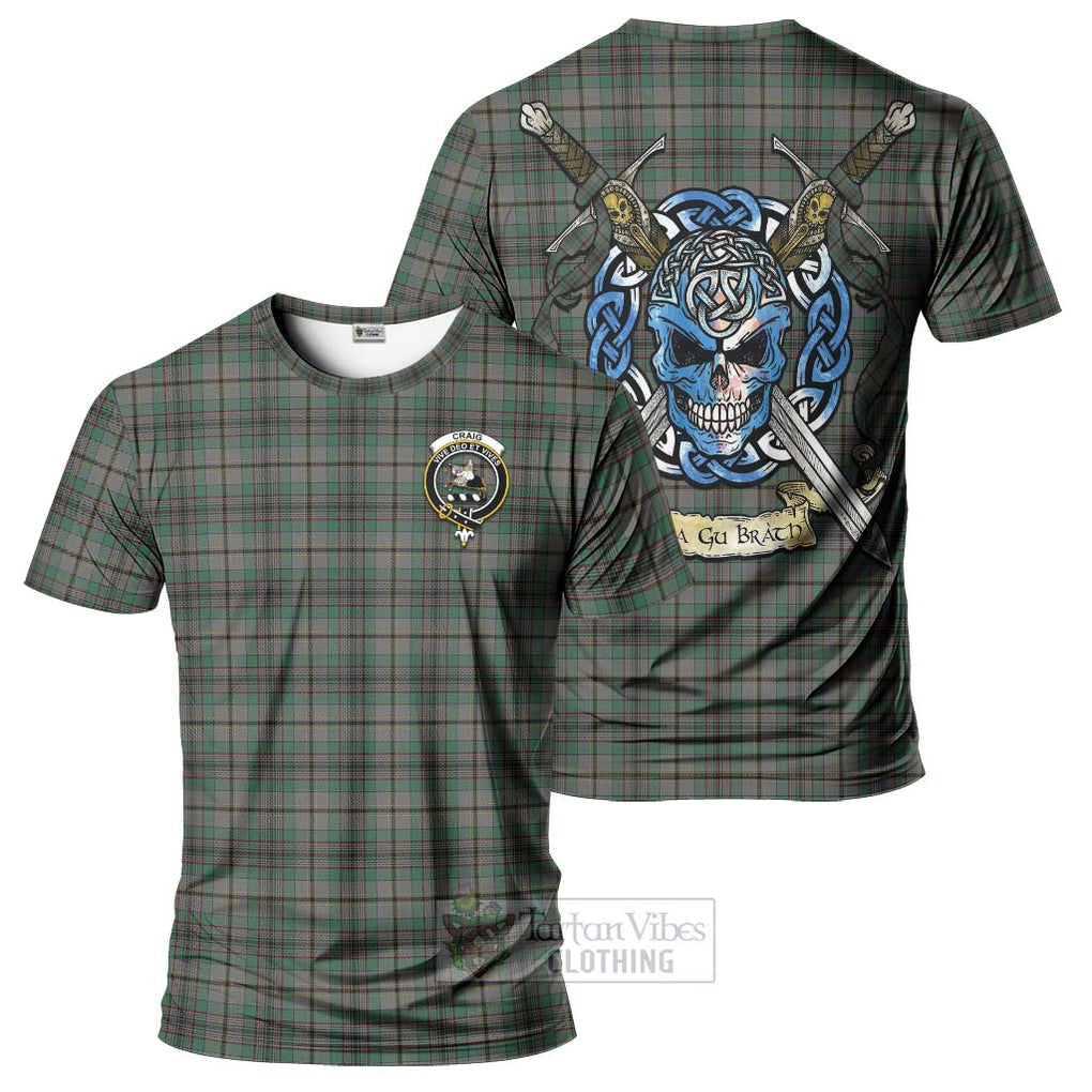 Tartan Vibes Clothing Craig Tartan T-Shirt with Family Crest Celtic Skull Style