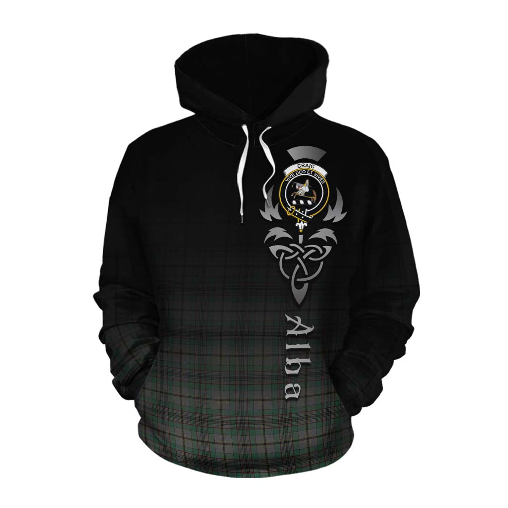 Tartan Vibes Clothing Craig Tartan Cotton Hoodie Featuring Alba Gu Brath Family Crest Celtic Inspired