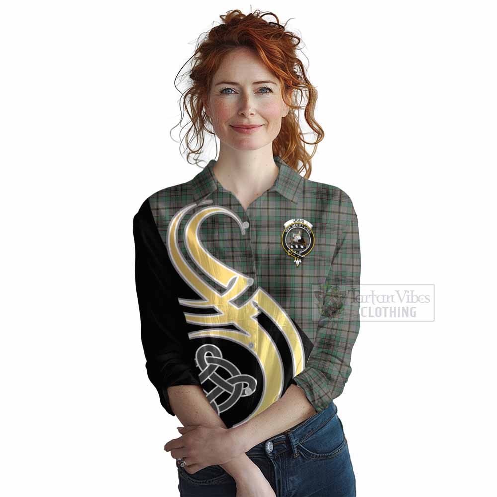 Tartan Vibes Clothing Craig Tartan Women's Casual Shirt with Family Crest and Celtic Symbol Style