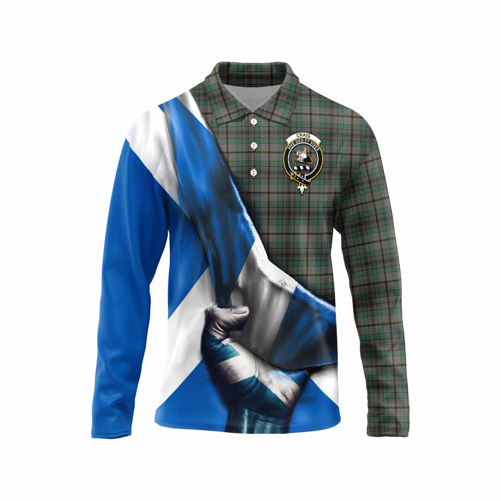 Tartan Vibes Clothing Craig Tartan Long Sleeve Polo Shirt with Family Crest Scotland Patriotic Style