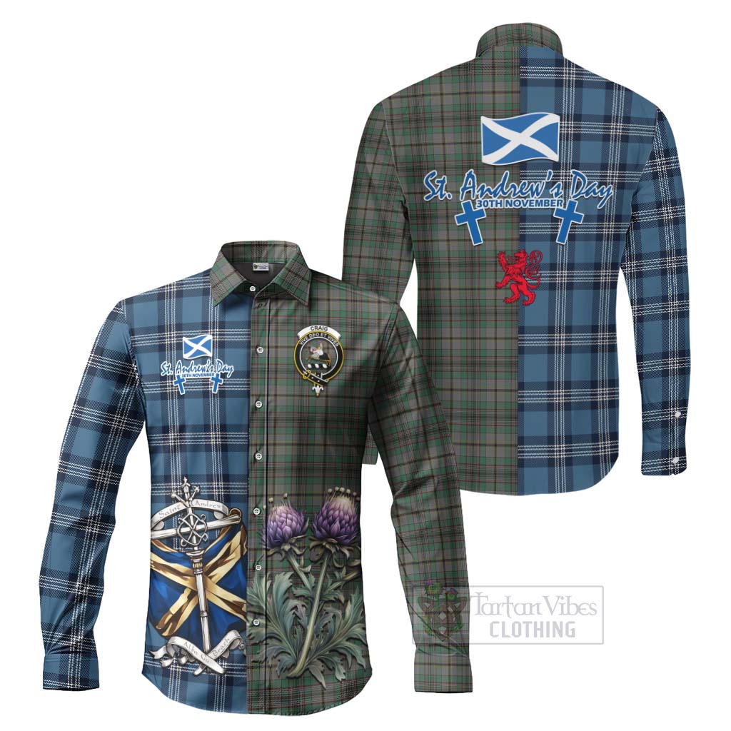 Tartan Vibes Clothing Craig Tartan Long Sleeve Button Shirt Happy St. Andrew's Day Half Tartan Style