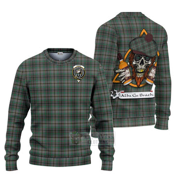 Craig Tartan Ugly Sweater with Family Crest and Bearded Skull Holding Bottles of Whiskey