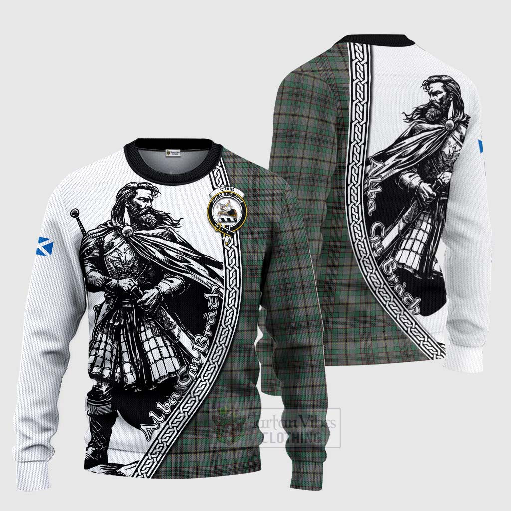 Tartan Vibes Clothing Craig Tartan Clan Crest Knitted Sweater with Highlander Warrior Celtic Style