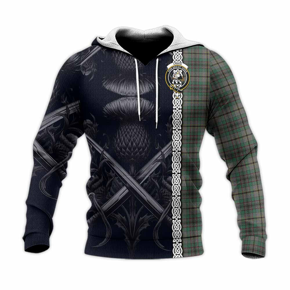 Craig Tartan Knitted Hoodie with Family Crest Cross Sword Thistle Celtic Vibes Unisex Knitted Pullover Hoodie - Tartan Vibes Clothing