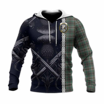 Craig Tartan Knitted Hoodie with Family Crest Cross Sword Thistle Celtic Vibes