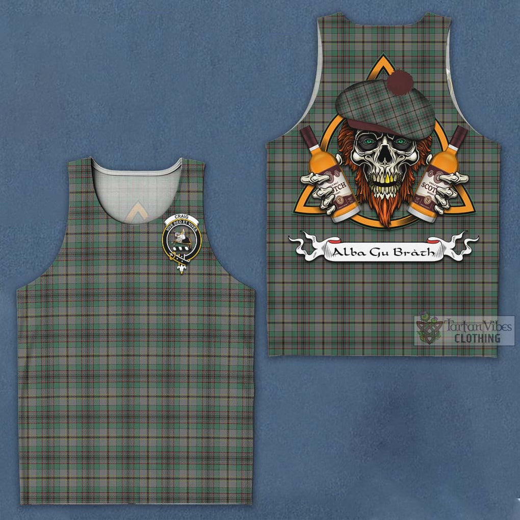 Tartan Vibes Clothing Craig Tartan Men's Tank Top with Family Crest and Bearded Skull Holding Bottles of Whiskey