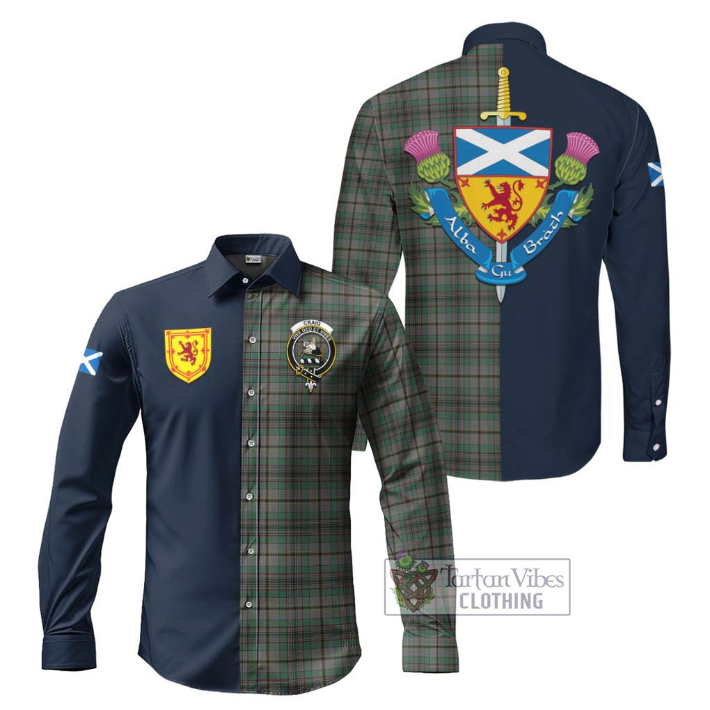 Tartan Vibes Clothing Craig Tartan Long Sleeve Button Shirt with Scottish Lion Royal Arm Half Style