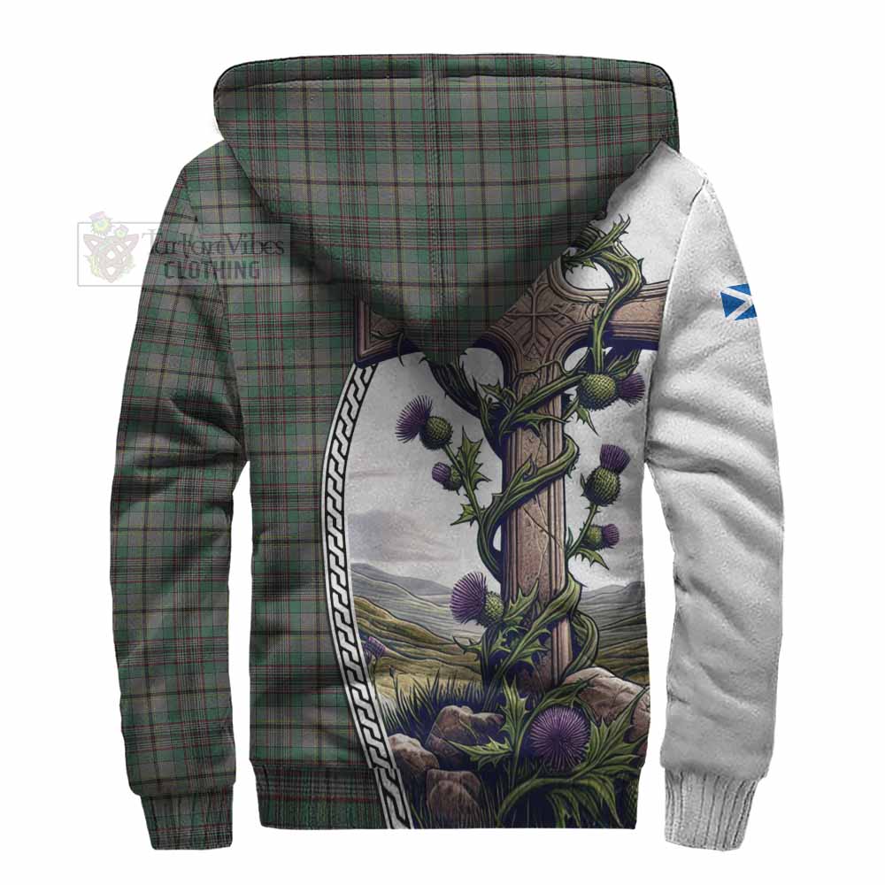 Tartan Vibes Clothing Craig Tartan Sherpa Hoodie with Family Crest and St. Andrew's Cross Accented by Thistle Vines