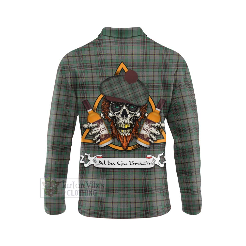 Tartan Vibes Clothing Craig Tartan Long Sleeve Polo Shirt with Family Crest and Bearded Skull Holding Bottles of Whiskey