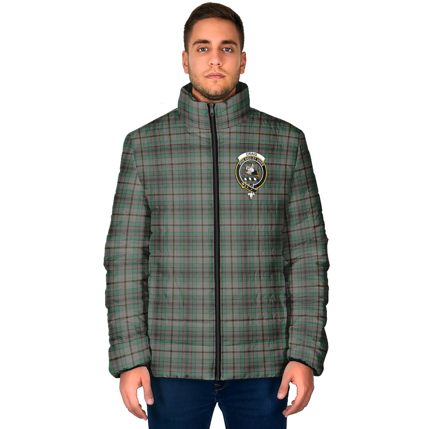 Craig Tartan Padded Jacket with Family Crest - Tartan Vibes Clothing