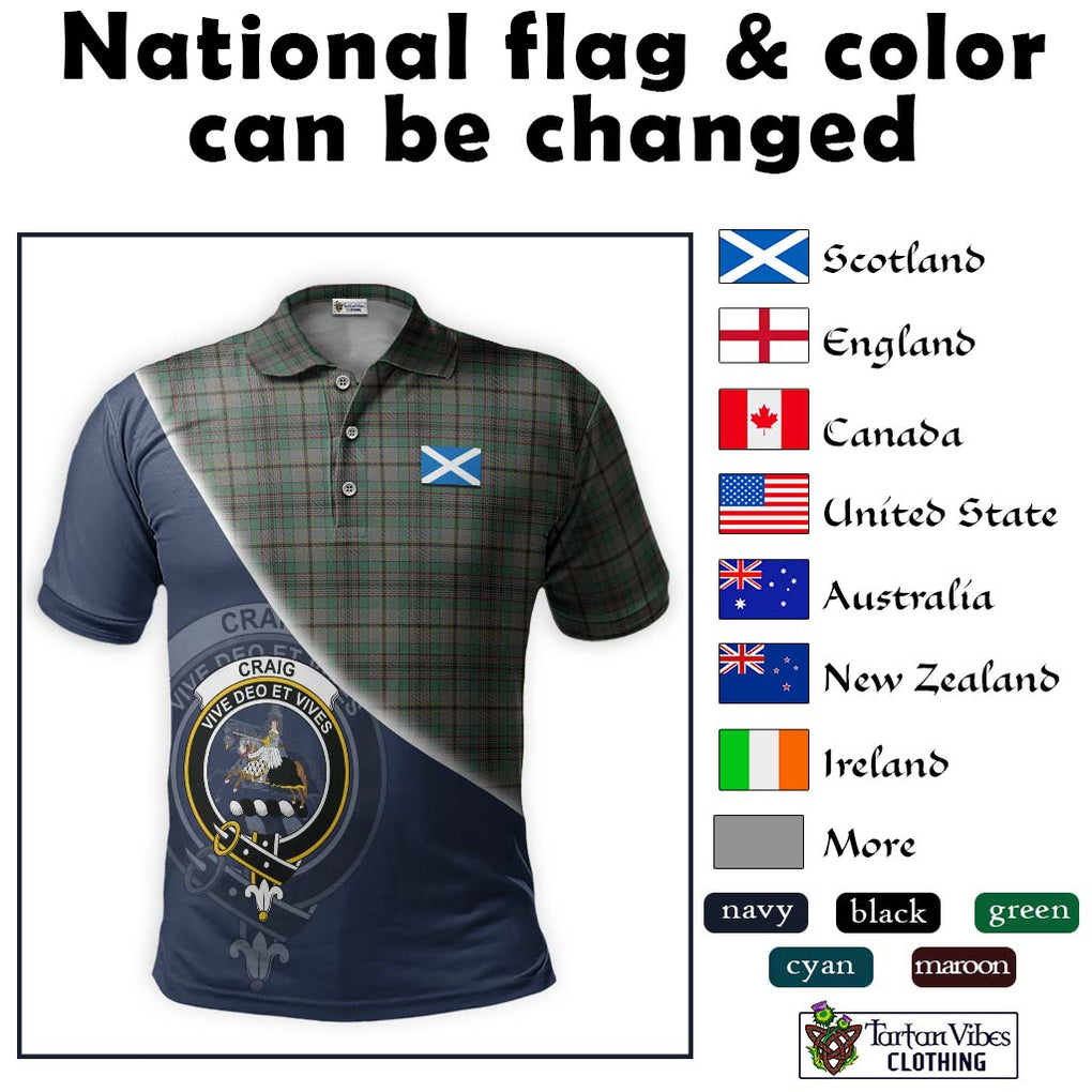 Craig Tartan Polo Shirt with Personalised National Flag and Family Crest Half Style - Tartanvibesclothing Shop