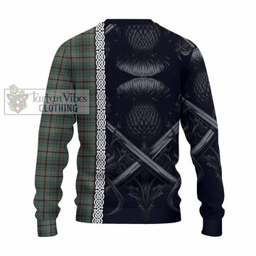 Craig Tartan Knitted Sweater with Family Crest Cross Sword Thistle Celtic Vibes