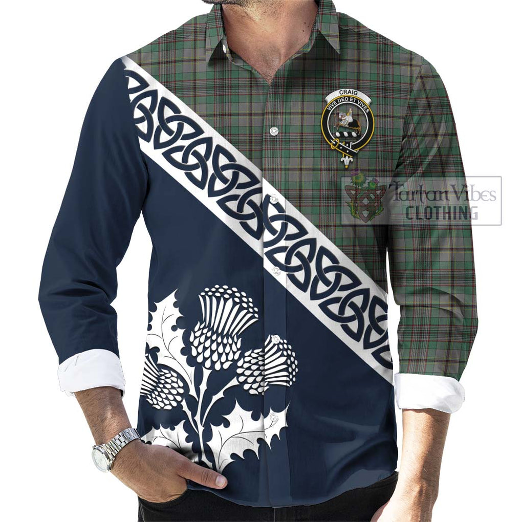 Tartan Vibes Clothing Craig Tartan Long Sleeve Button Shirt Featuring Thistle and Scotland Map