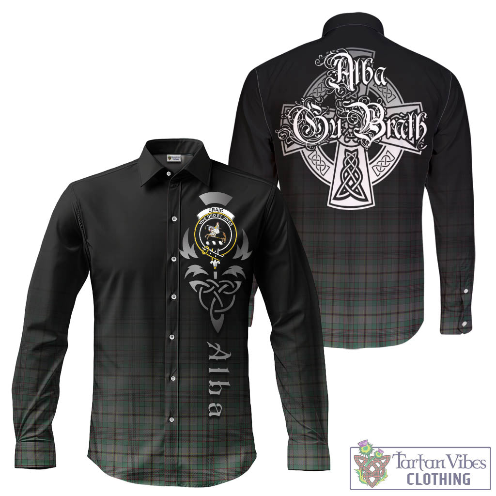 Tartan Vibes Clothing Craig Tartan Long Sleeve Button Up Featuring Alba Gu Brath Family Crest Celtic Inspired