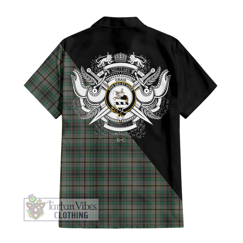 Craig Tartan Short Sleeve Button Shirt with Family Crest and Military Logo Style - Tartanvibesclothing Shop