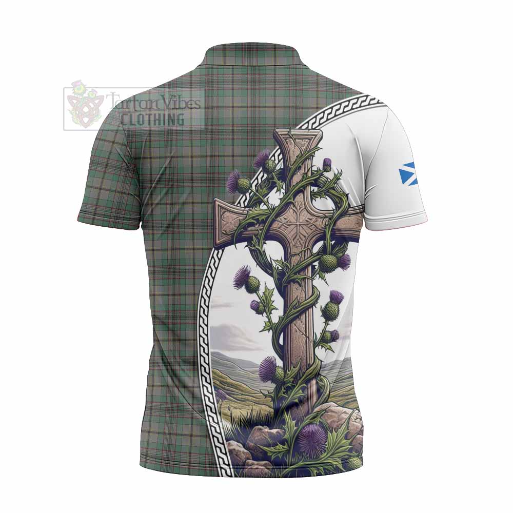 Tartan Vibes Clothing Craig Tartan Zipper Polo Shirt with Family Crest and St. Andrew's Cross Accented by Thistle Vines