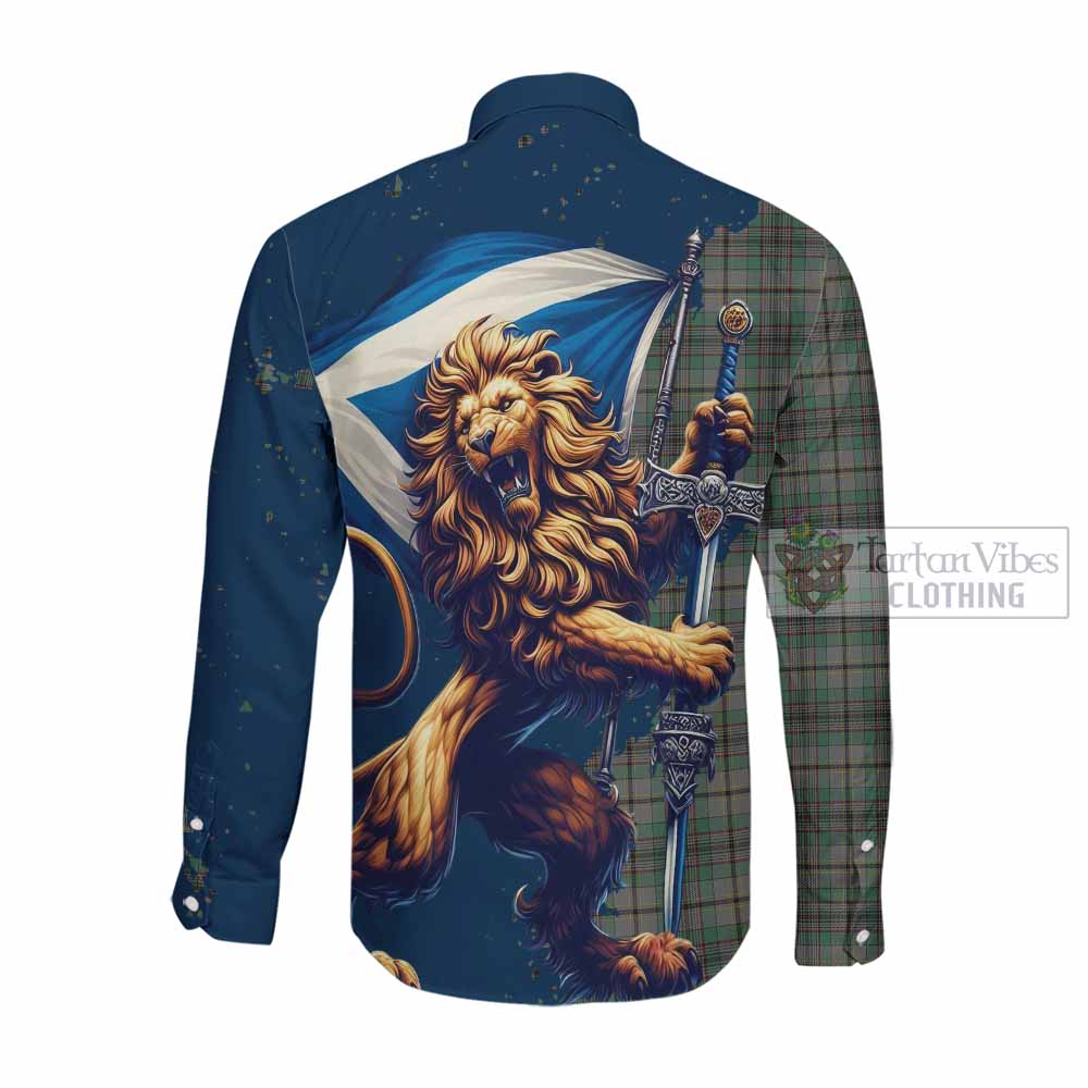 Tartan Vibes Clothing Craig Tartan Family Crest Long Sleeve Button Shirt with Scottish Majestic Lion