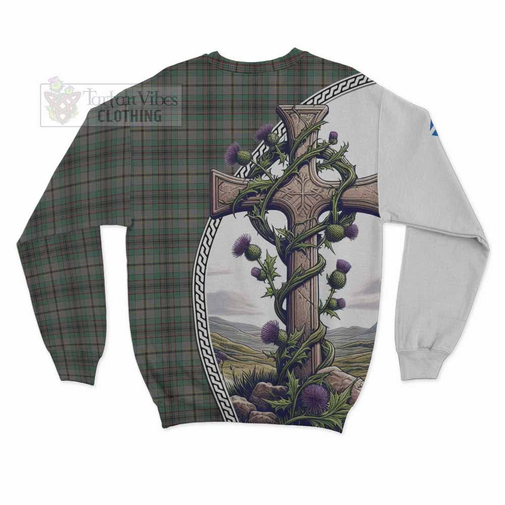 Tartan Vibes Clothing Craig Tartan Sweatshirt with Family Crest and St. Andrew's Cross Accented by Thistle Vines