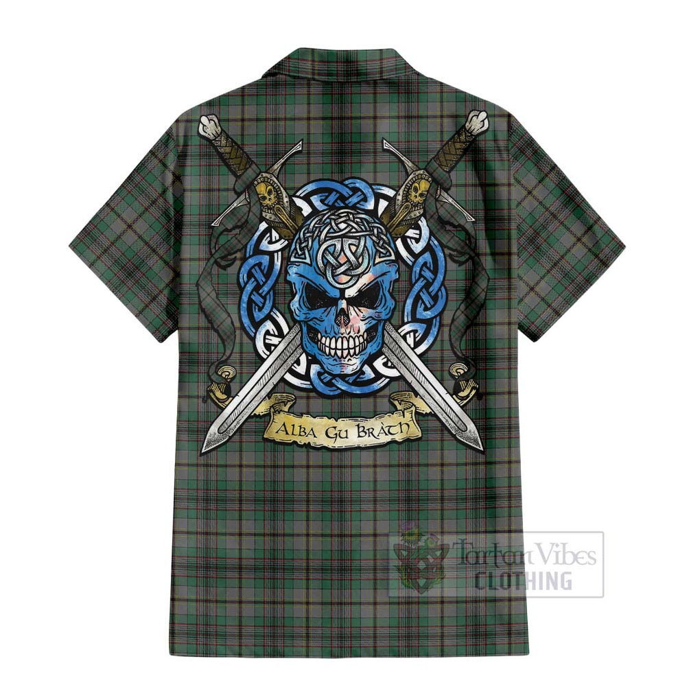 Tartan Vibes Clothing Craig Tartan Short Sleeve Button Shirt with Family Crest Celtic Skull Style