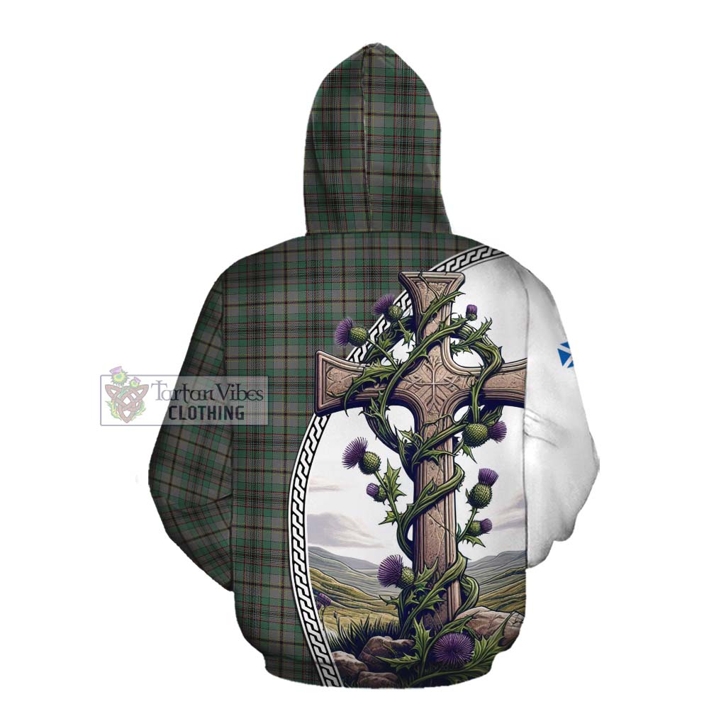 Tartan Vibes Clothing Craig Tartan Cotton Hoodie with Family Crest and St. Andrew's Cross Accented by Thistle Vines