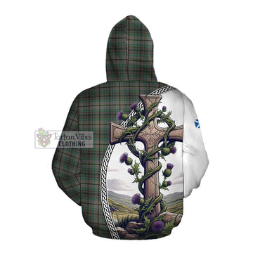 Craig Tartan Cotton Hoodie with Family Crest and St. Andrew's Cross Accented by Thistle Vines