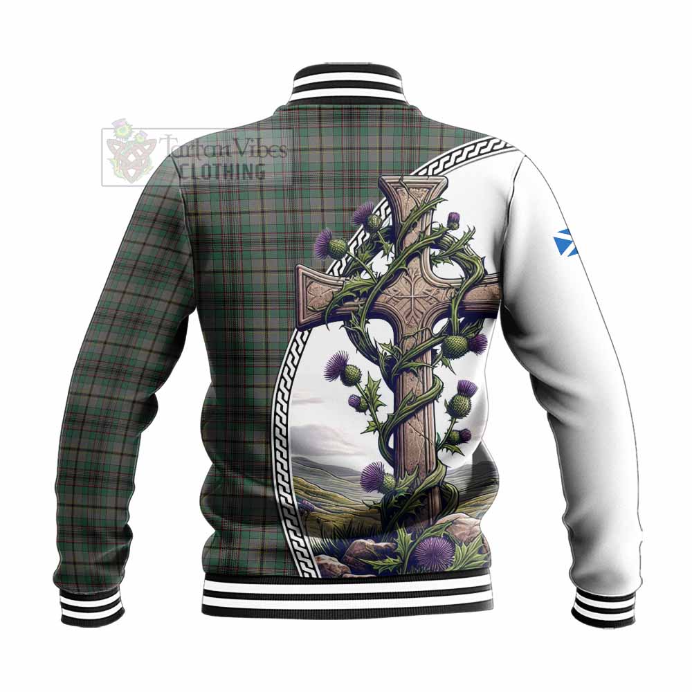 Tartan Vibes Clothing Craig Tartan Baseball Jacket with Family Crest and St. Andrew's Cross Accented by Thistle Vines