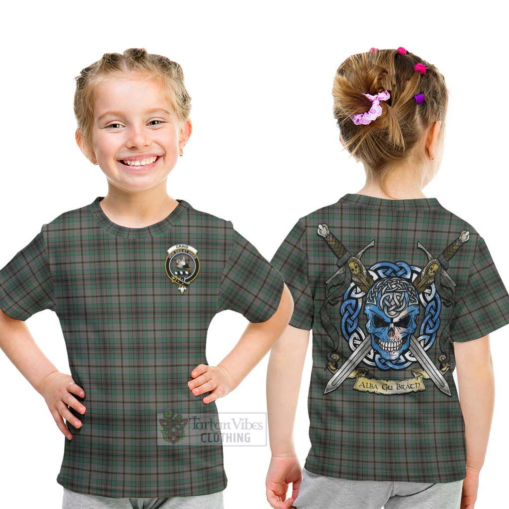 Tartan Vibes Clothing Craig Tartan Kid T-Shirt with Family Crest Celtic Skull Style