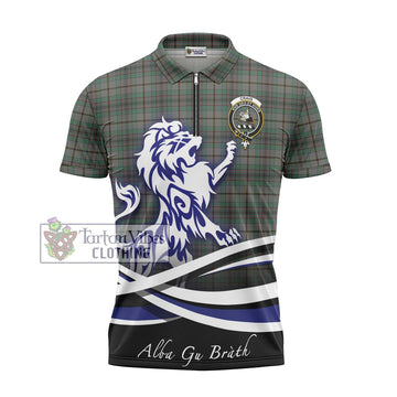 Craig Tartan Zipper Polo Shirt with Alba Gu Brath Regal Lion Emblem