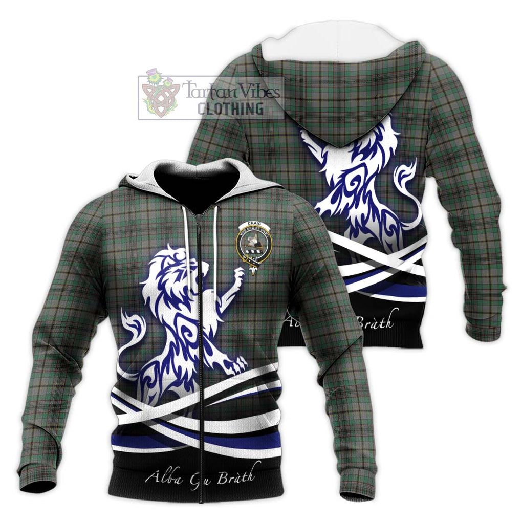 Craig Tartan Knitted Hoodie with Alba Gu Brath Regal Lion Emblem Unisex Knitted Zip Hoodie - Tartanvibesclothing Shop