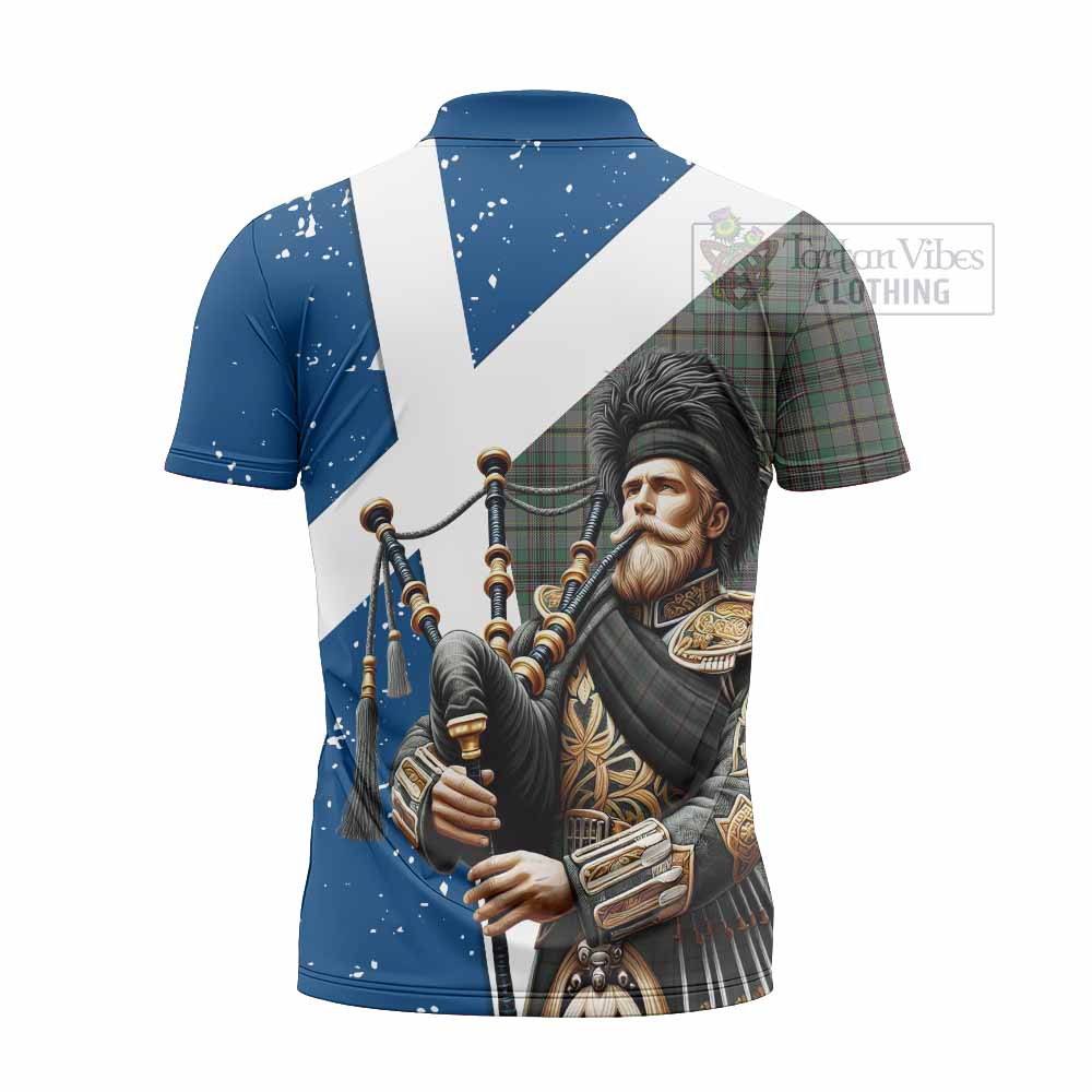 Tartan Vibes Clothing Craig Tartan Zipper Polo Shirt with Family Crest Scottish Bagpiper Vibes