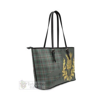 Craig Tartan Leather Tote Bag Gold Thistle Style - Tartan Vibes Clothing