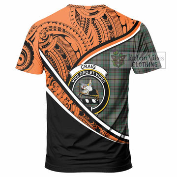 Craig Crest Tartan T-Shirt with Polynesian Vibes Style - Orange Version