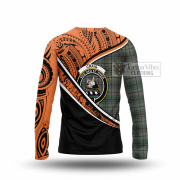 Craig Crest Tartan Long Sleeve T-Shirt with Polynesian Vibes Style - Orange Version