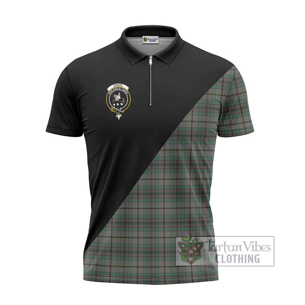 Craig Tartan Zipper Polo Shirt with Family Crest and Military Logo Style - Tartanvibesclothing Shop