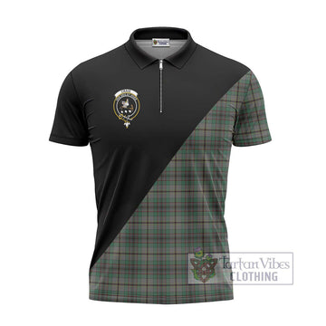 Craig Tartan Zipper Polo Shirt with Family Crest and Military Logo Style