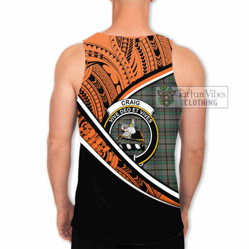 Craig Crest Tartan Men's Tank Top with Polynesian Vibes Style - Orange Version