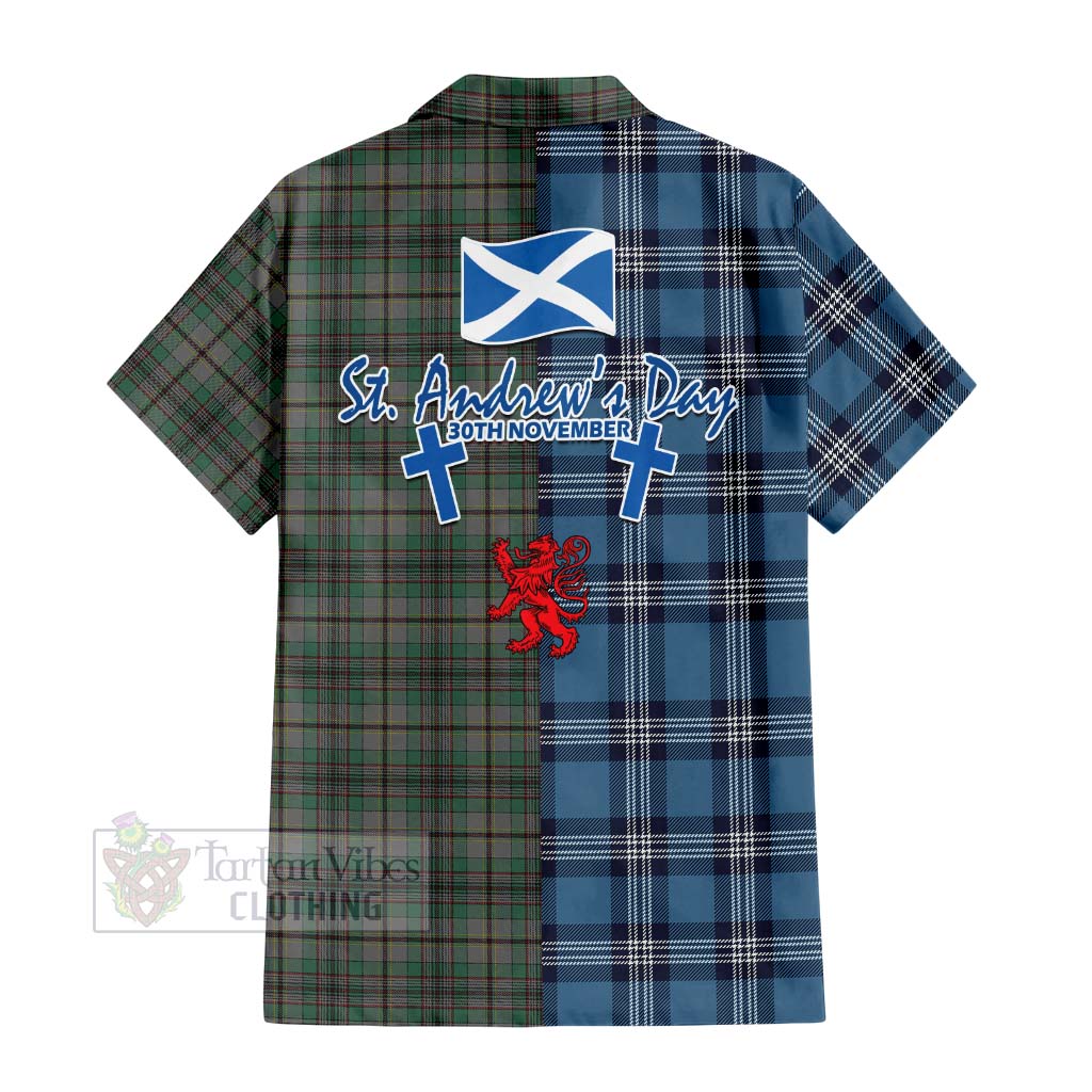 Tartan Vibes Clothing Craig Tartan Short Sleeve Button Shirt Happy St. Andrew's Day Half Tartan Style