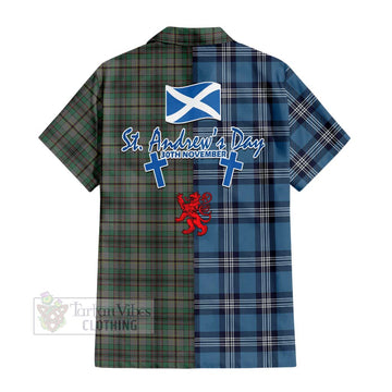 Craig Tartan Short Sleeve Button Shirt Happy St. Andrew's Day Half Tartan Style