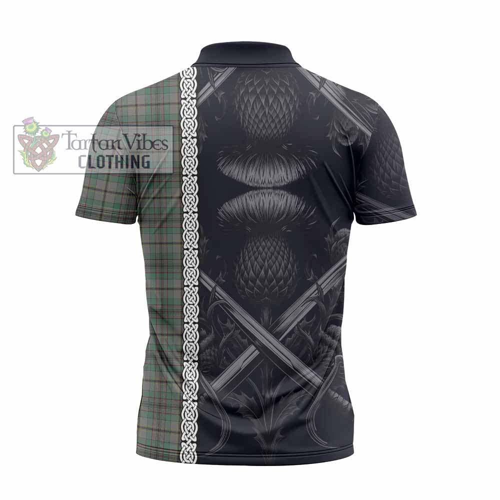 Tartan Vibes Clothing Craig Tartan Zipper Polo Shirt with Family Crest Cross Sword Thistle Celtic Vibes