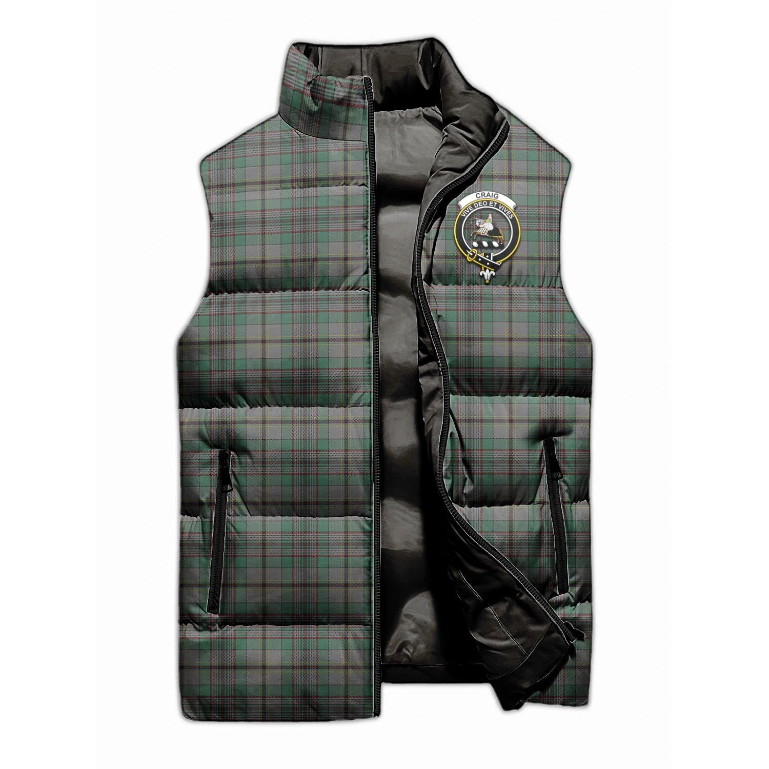 Craig Tartan Sleeveless Puffer Jacket with Family Crest - Tartanvibesclothing