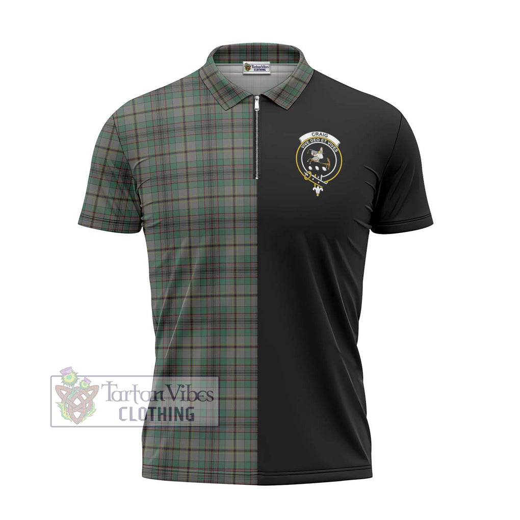 Craig Tartan Zipper Polo Shirt with Family Crest and Half Of Me Style - Tartanvibesclothing Shop