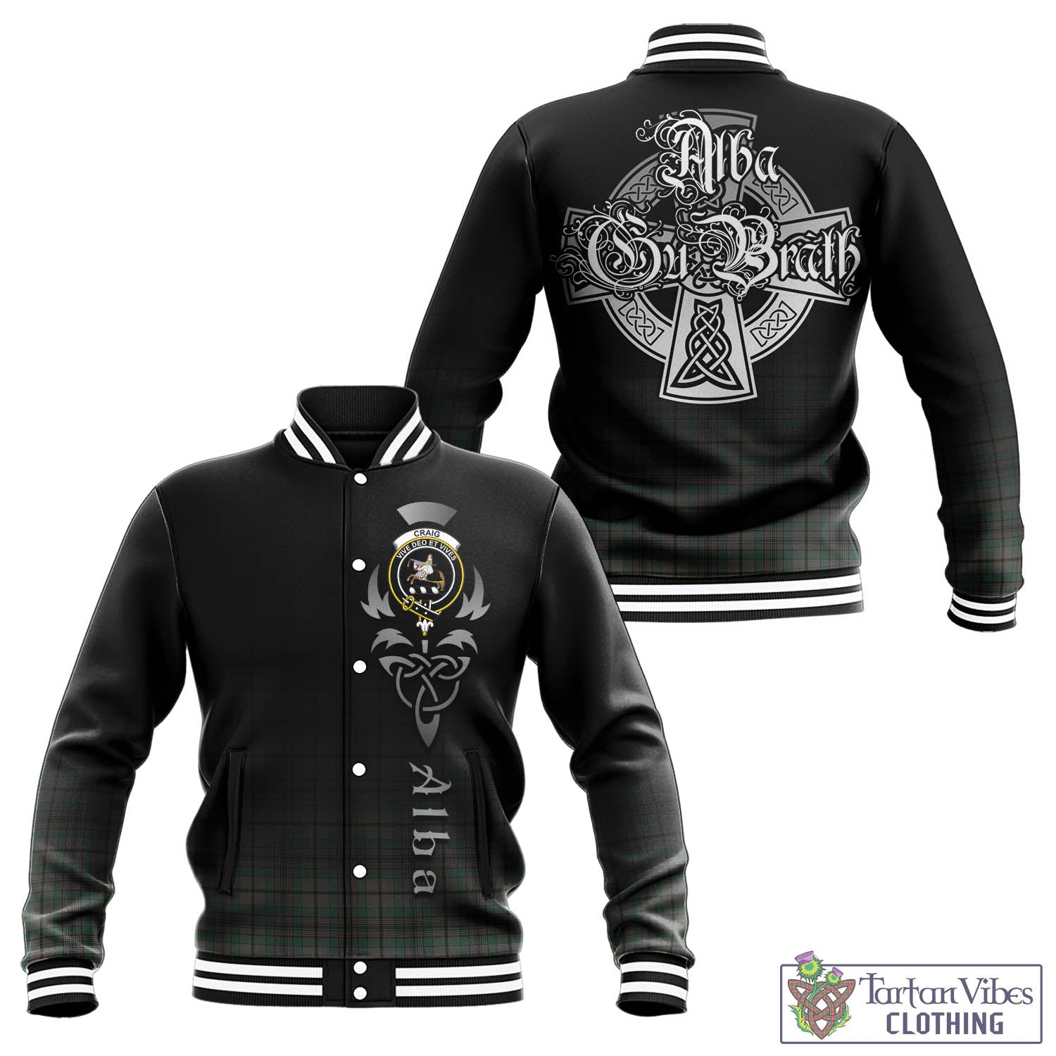 Tartan Vibes Clothing Craig Tartan Baseball Jacket Featuring Alba Gu Brath Family Crest Celtic Inspired