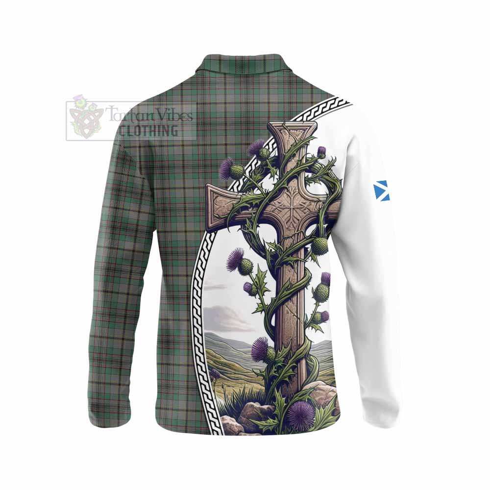 Tartan Vibes Clothing Craig Tartan Long Sleeve Polo Shirt with Family Crest and St. Andrew's Cross Accented by Thistle Vines