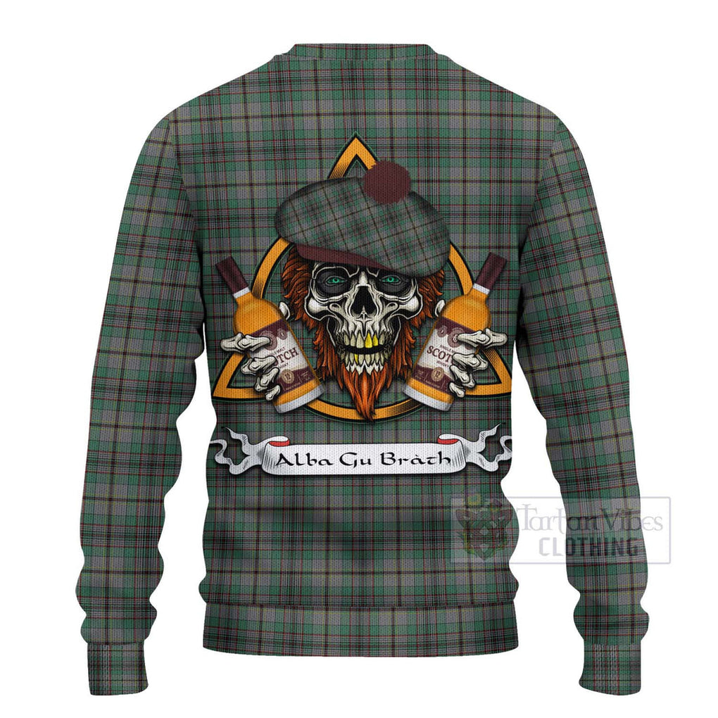 Tartan Vibes Clothing Craig Tartan Knitted Sweater with Family Crest and Bearded Skull Holding Bottles of Whiskey