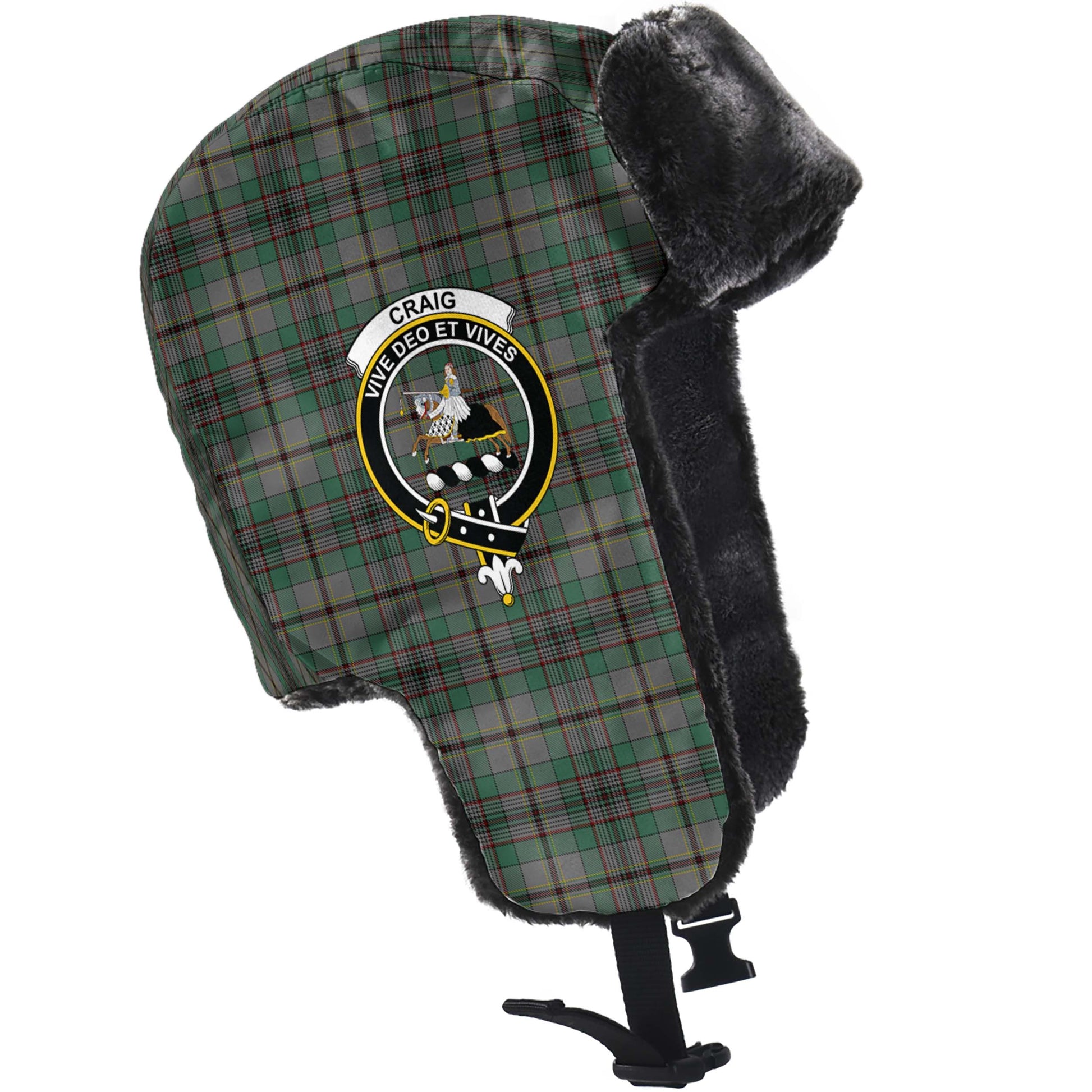 Craig Tartan Winter Trapper Hat with Family Crest - Tartanvibesclothing