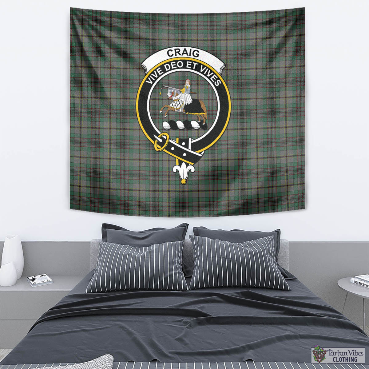 Tartan Vibes Clothing Craig Tartan Tapestry Wall Hanging and Home Decor for Room with Family Crest