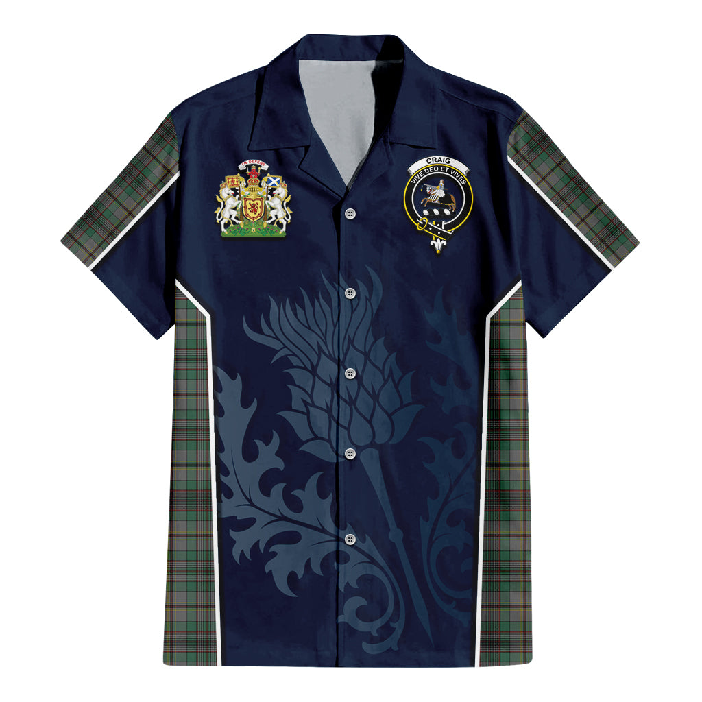 Tartan Vibes Clothing Craig Tartan Short Sleeve Button Up Shirt with Family Crest and Scottish Thistle Vibes Sport Style