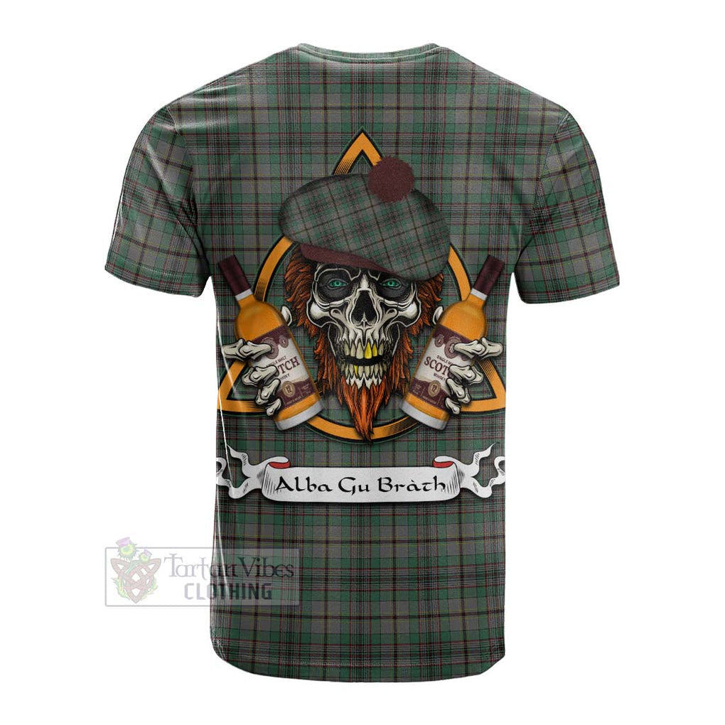 Tartan Vibes Clothing Craig Tartan Cotton T-shirt with Family Crest and Bearded Skull Holding Bottles of Whiskey