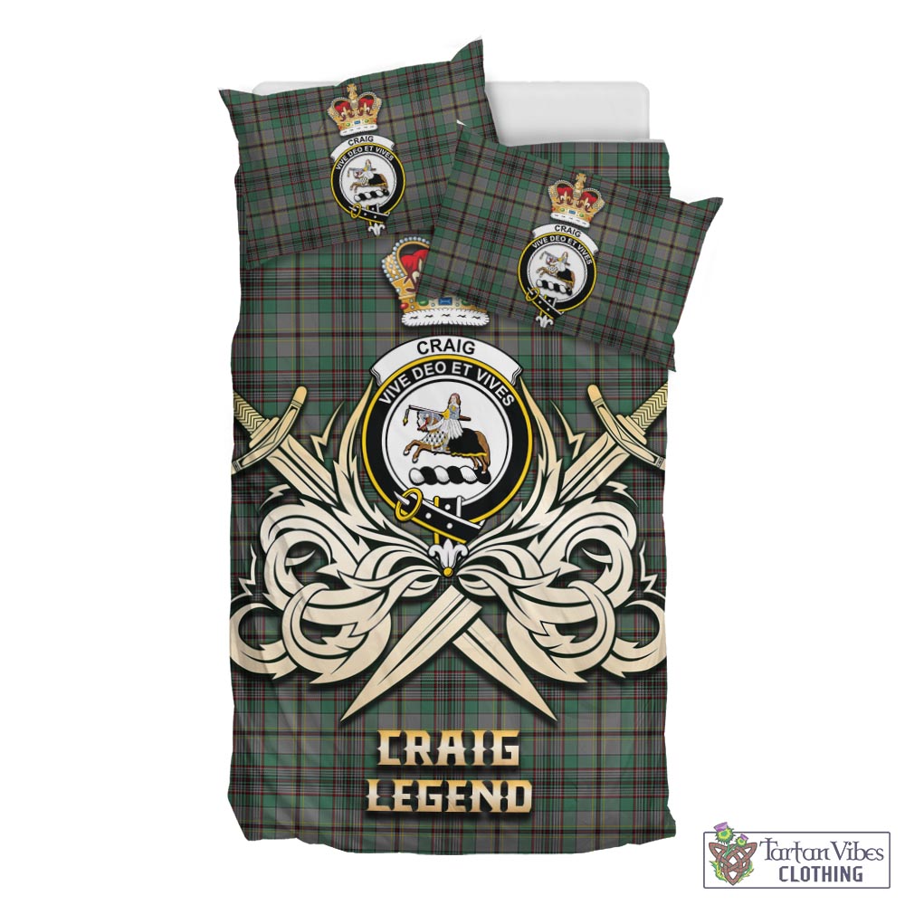 Tartan Vibes Clothing Craig Tartan Bedding Set with Clan Crest and the Golden Sword of Courageous Legacy