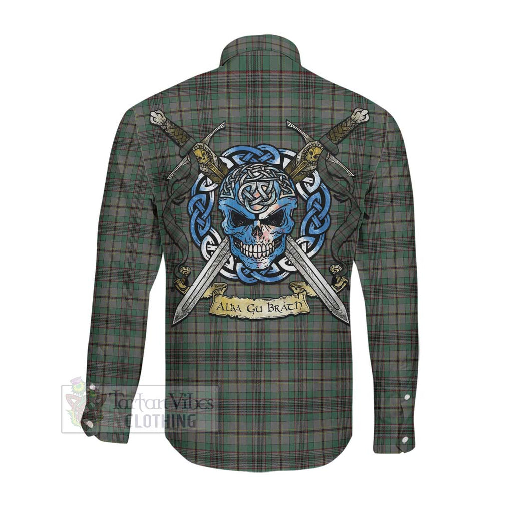 Tartan Vibes Clothing Craig Tartan Long Sleeve Button Shirt with Family Crest Celtic Skull Style